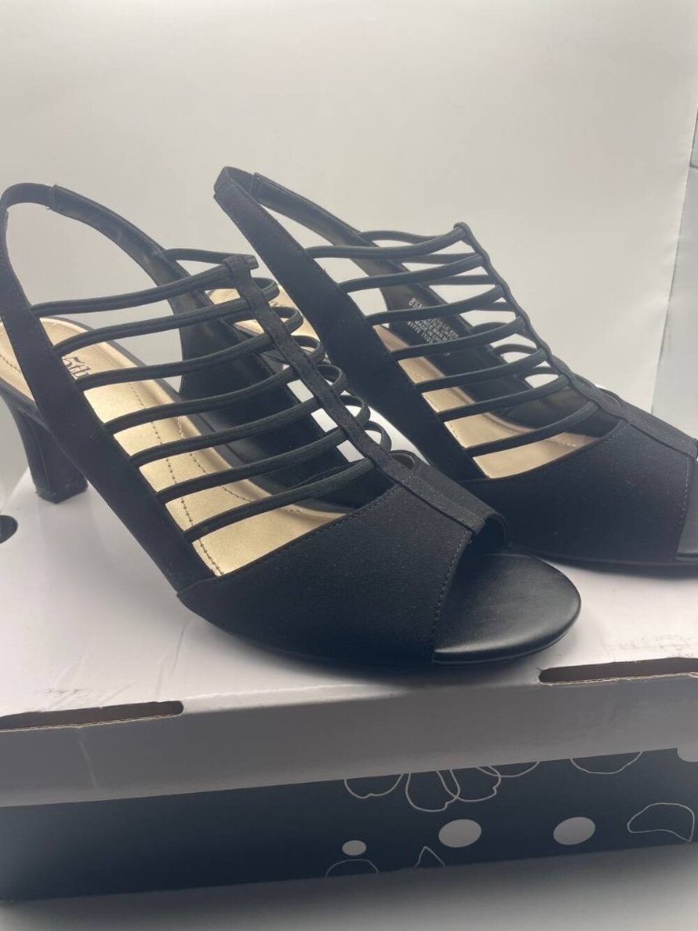 East 5th EF Neville Black Slingback Caged Peep Toe Heels - Classic Office Siren